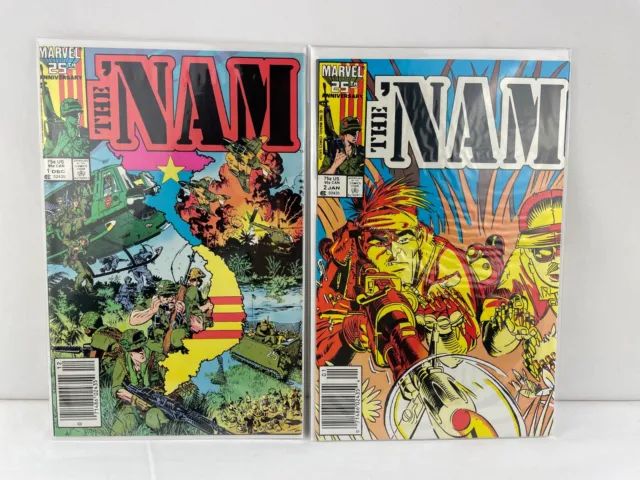 The 'Nam 1 & 2 High Grade Newsstan Variant Marvel Comic Book 1986 - 2 Comic Lot