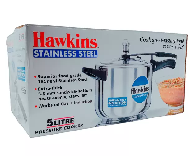 5 Litre New Hawkins Stainless Steel pressure cooker 5L - Induction Compatible