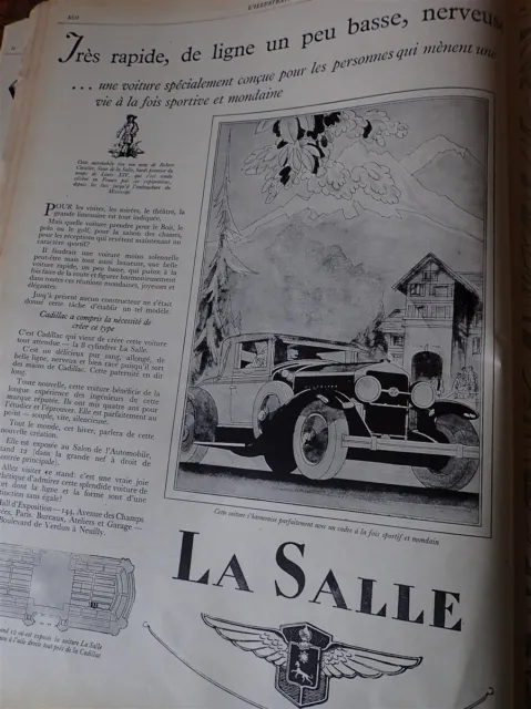 LA SALLE Cadillac automobile  publicité papier ILLUSTRATION AUTO 1927 col