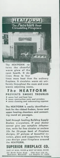 1948 Heatform Superior Fireplace Heat Circulating Prevent Smoke Vtg Print Ad AH1