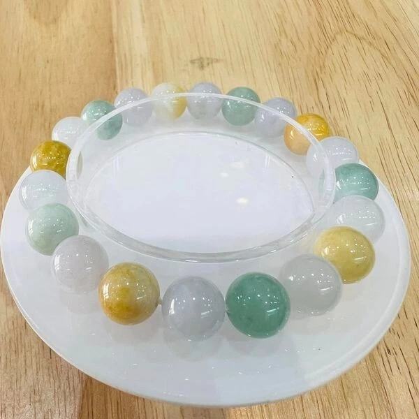 Burmese Bead Jade Bracelet MultiColor Natural Round Shape Bead Size 10mm 20 Bead