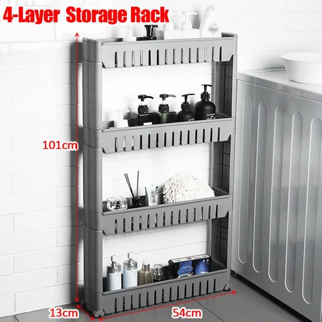 4 Tier Slim Slide Out Kitchen Trolley Organizer Tower Storage Rack On Wheels