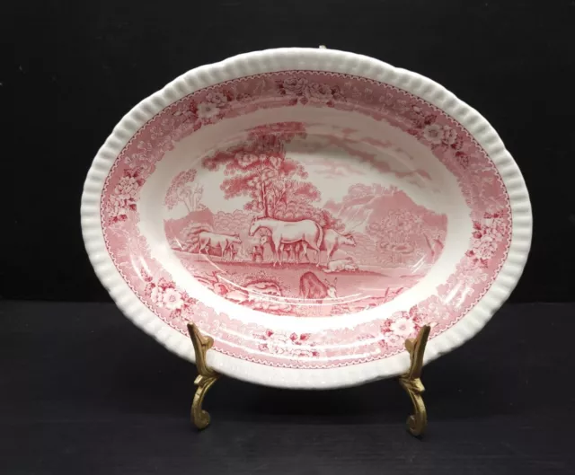 English Scenic Warranted Staffordshire Adams England 9" Oval Serving Bowl Pink