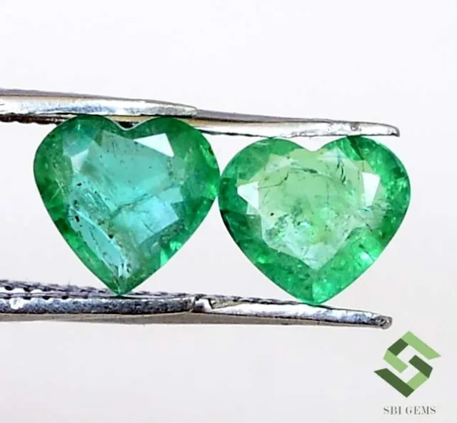 6x6 mm Certified Natural Emerald Heart Shape Cut Pair 1.17 CTS Loose Gemstones