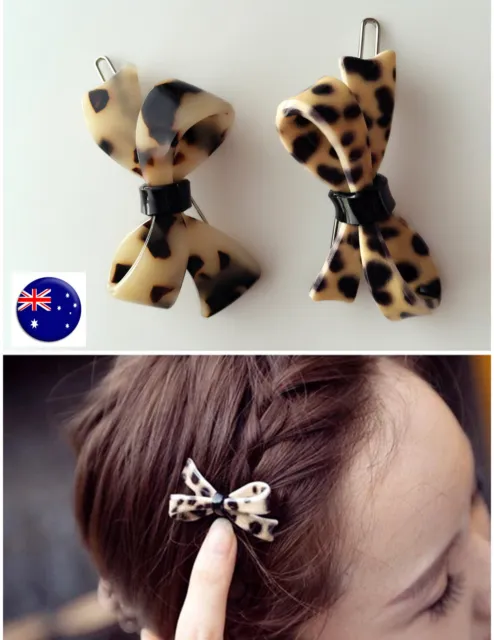 Women Lady Girl Leopard Animal Print Chic Brown bow Acetate Hair side Clip pin