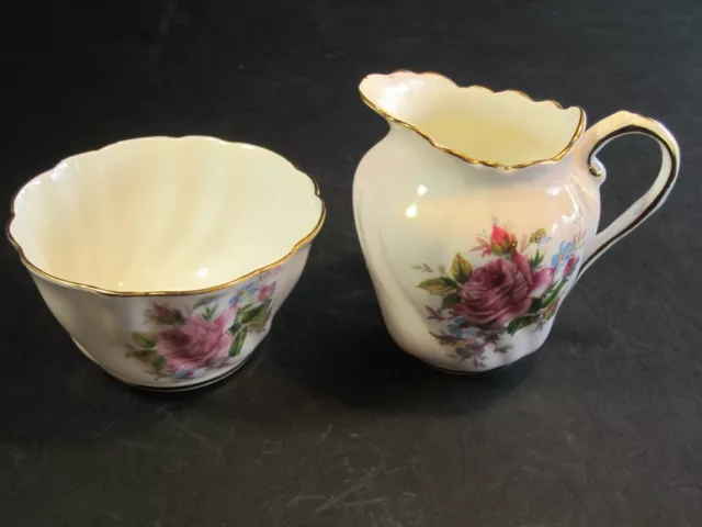 Beautiful VTG Paragon China Large Pink Rose & Bouquet Decorated Cream & Sugar