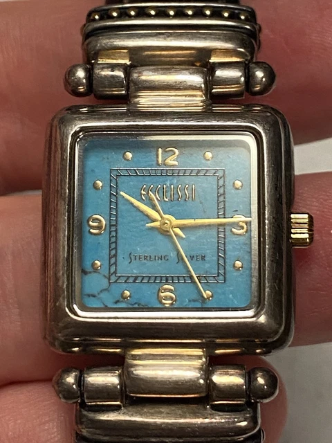 ECCLISSI 22490 STERLING Silver Turquoise Face Watch Ladies New Needs Battery 40.00 PicClick