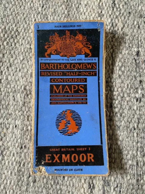 Vintage Cloth Bartholomew's Half Inch Contoured Map Exmoor 1958 Sheet 3