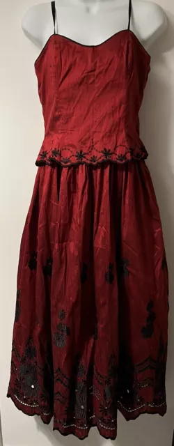 Exquisite Vintage Monsoon Burgundy Red 100% Silk Evening Dress. UK 12