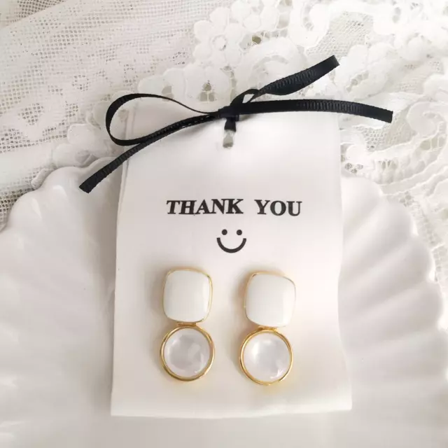 New French Style Classy White Enamel Geometric Shell Drop Studs/ Earrings