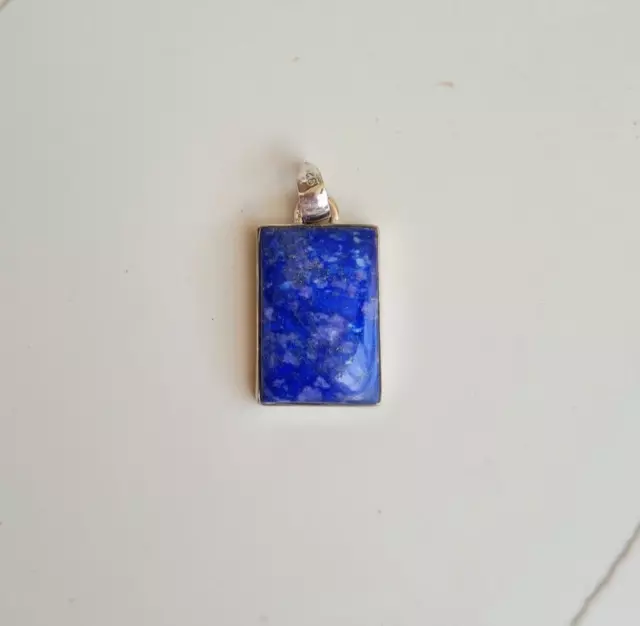 Natural Lapis Lazuli Sterling Silver Cabochon Pendant, Blue Lapis Unisex Pendant