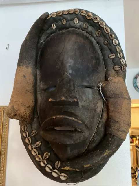 Dan Mask Ivory Coast West African Art 22” x 15” W/real cow horn, very large