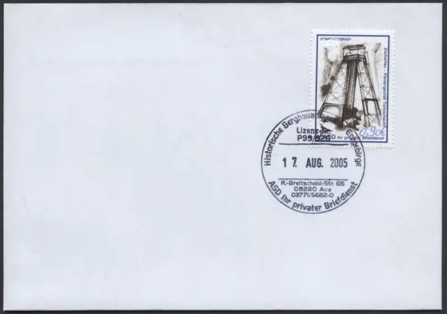 Privatpost 2005 ASD Mail Aue "Aushilfs-Augabe Zschorlau", MiNr 12 FDC