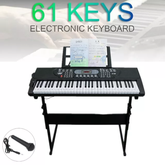 61 Keys Electronic Piano Keyboard LED Electric Holder Music Stand Microphone