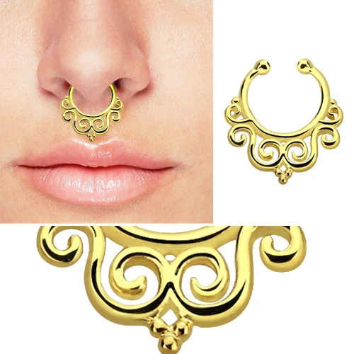 18G Vintage Curl Fake Septum Clicker Non Piercing Nose Clip Hang Cheater Jewelry 2