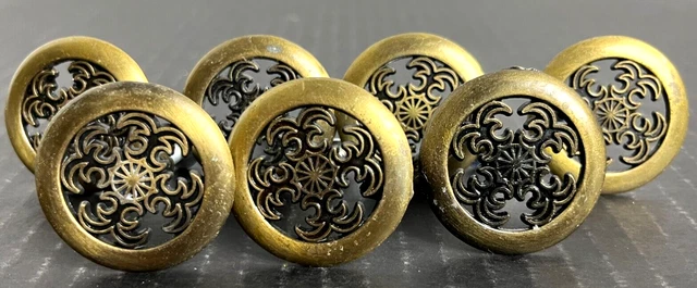 Lot Of 7 Vintage Brass Drawer Pulls Cabinet Knobs Handles Taiwan VTG