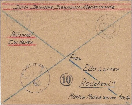 Durch Deutsche Dienstpost NL - Postsache Einsatz Westen - Postschutz