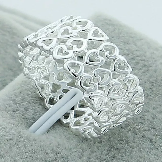 925 Sterling Silver Filled Ring Women Hollow Heart Rings Jewelry Size 6-10