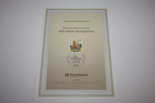 Bund ETB / Ersttagsblatt + Nr. 17/1993 - 450 Jahre Schulpforta