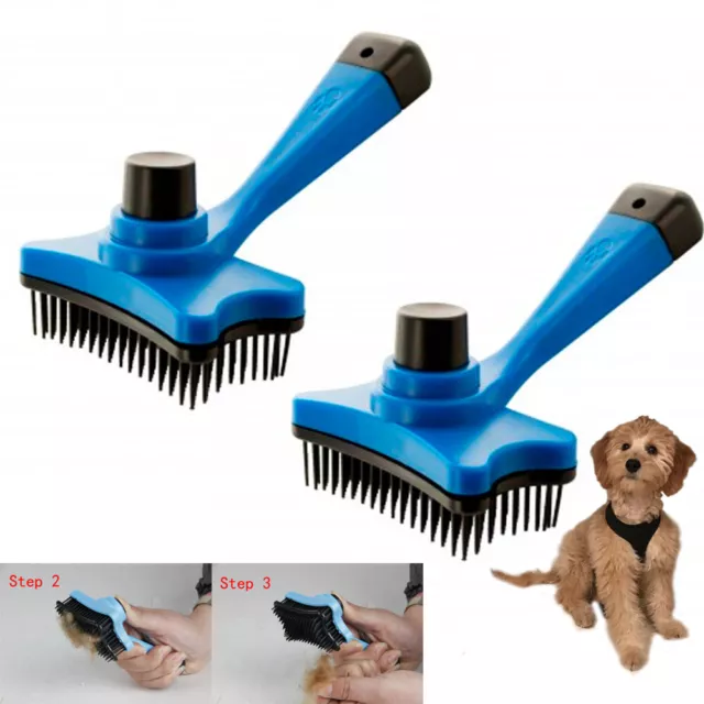 2 Pack Self Cleaning Slicker Brush Dog Cat Pet Brush Comb Shedding Grooming