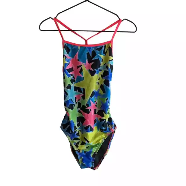 Speedo Womens Sz 10 (36) One Piece Swimsuit Bright Star Print Athletic