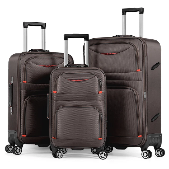Luggage 3 Piece Set Suitcase Spinner Softshell Expandable Trolley Bags Brown