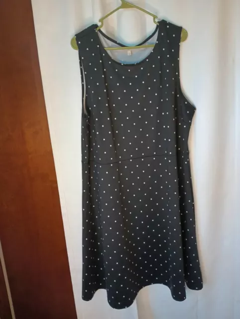 Talbots 24W 3X Polka Dot Knit Midi Dress Black White Sleeveless Fit And Flare