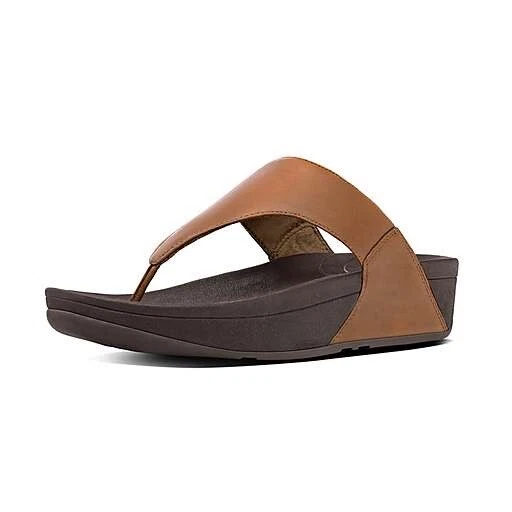 FitFlop Lulu Leather Toe Thong Comfort Flip Flop Sandals Brown Size 8
