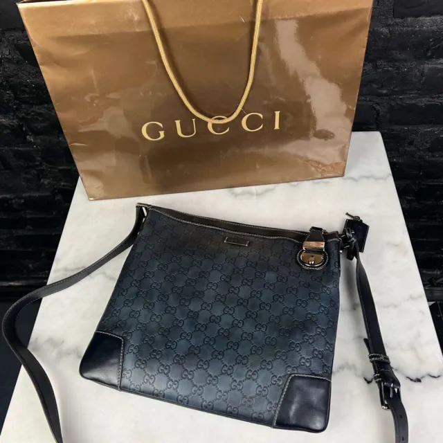 Gucci GG Signature Guccissima Crossbody Shoulder Bag Monogram Blue Leather Strap