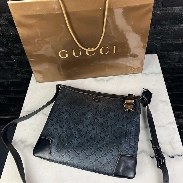 Gucci GG Signature Guccissima Crossbody Shoulder Bag Monogram Blue Leather Strap Gucci GG Signature Guccissima Crossbody Shoulder Bag Monogram Blue Leather Strap