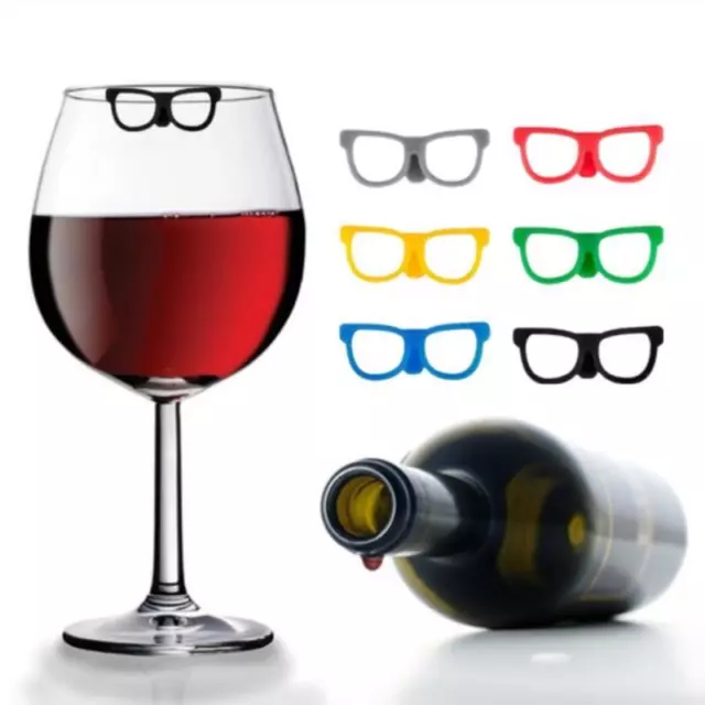 6Pcs Silicone Glasses Shaped Wine Glass Marker Drinking Cup Identifier Gob-i-