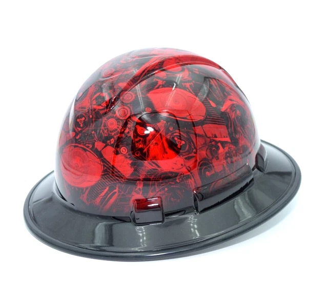 Wide Brim Hard Hat Hydro Dipped in Candy Apple Red V-Twin w/Brim Guard