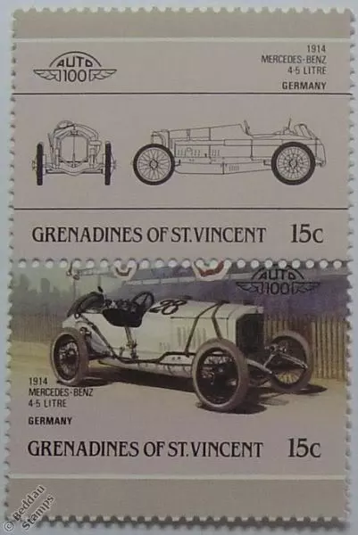 1914 MERCEDES BENZ Car Stamps (Leaders of the World / Auto 100)