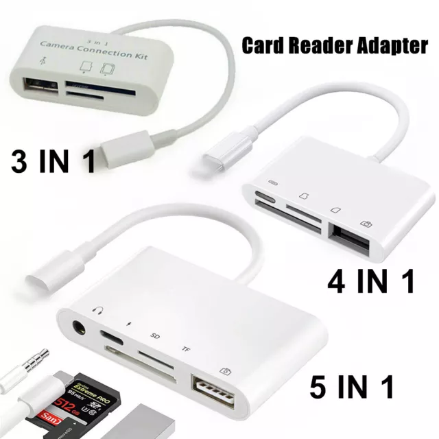 5 in 1 /4 in 1 to USB Camera SD Memory Card Reader Adapter For iPhone iPad iOS