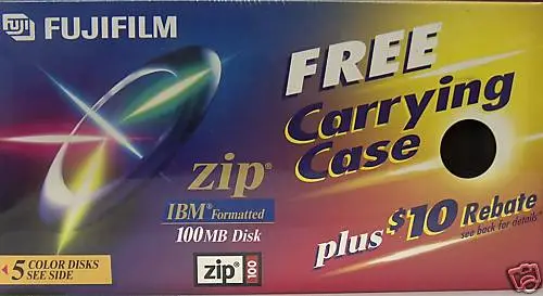 FujiFilm 100MB Zip Disk IBM Formatted 5 count pack with case