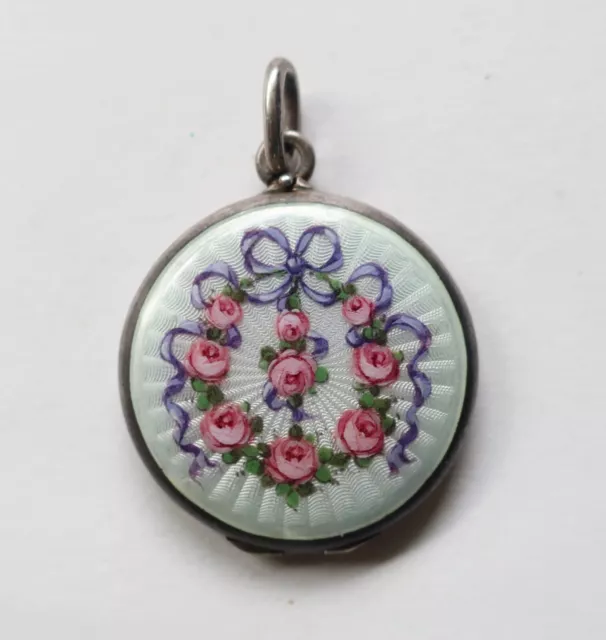 Antique Victorian Sterling Silver 800 Champleve Enamel Flowers Locket Pendant Antique Victorian Sterling Silver 800 Champleve Enamel Flowers Locket Pendant