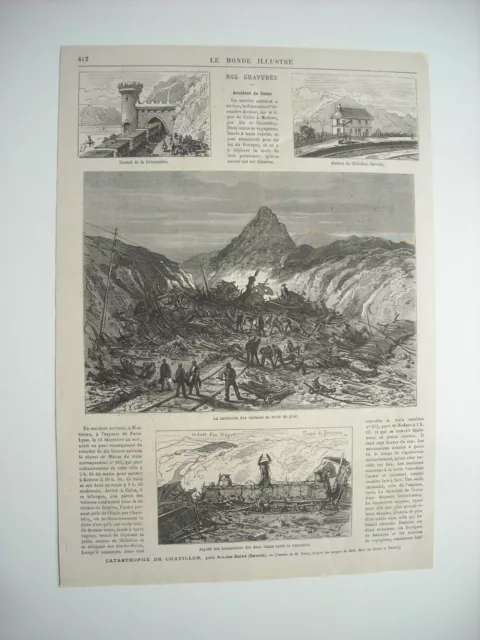 Gravure 1876. Catastrophe De Chatillon, Pres Aix-Les-Bains, Savoie. 4 Gravures.