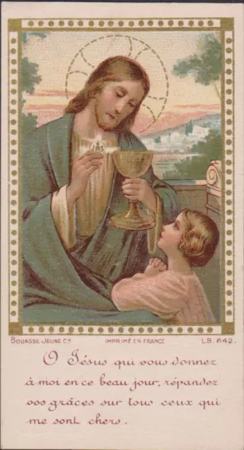 IMAGE PIEUSE HOLY CARD SANTINI ENFANT  devant JESUS pour recevoir l'Hostie