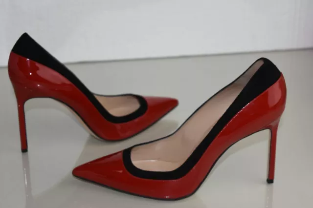 $875 New Manolo Blahnik BB Pretati Ferarri Red Patent Black Suede Shoes 40.5