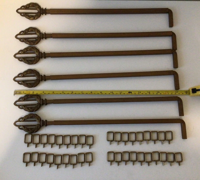 6 Vintage Swing Arm Curtain Rods & Hooks, Art Deco Design