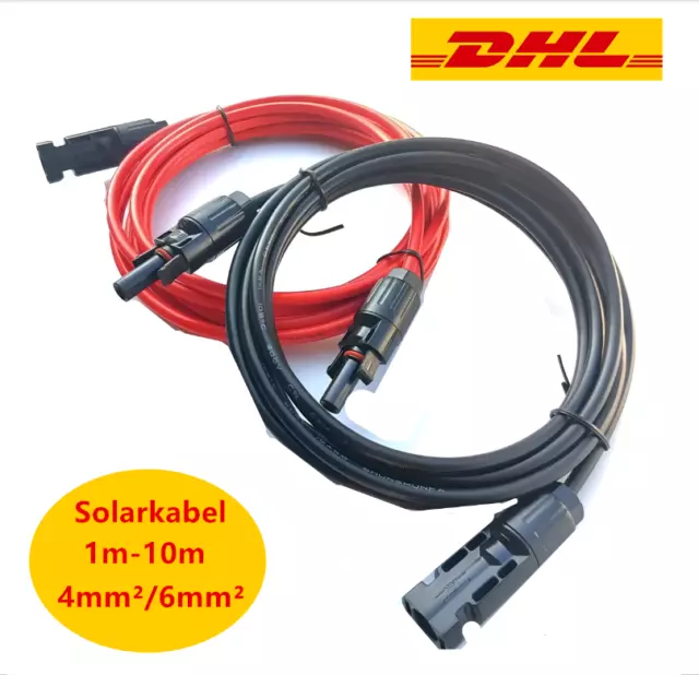4/6 mm² Solarkabel Rot und Schwarz PV Verlängerungskabel mit Solar Stecker DHL