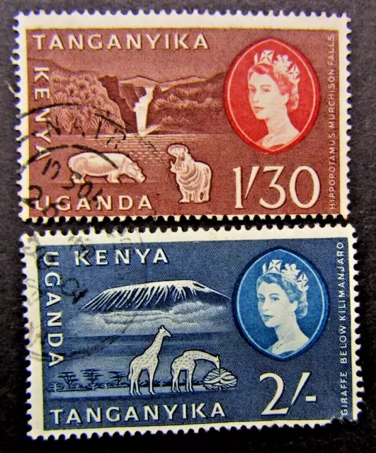 2 Uganda, Kenya, Tanganyika Stamps,Qeii, 1/30, 2/- 1960, Vf