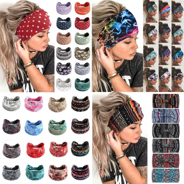 Women Wide Headband Turban Yoga Sport Headwrap Cotton Bandana Hair Bands &CA