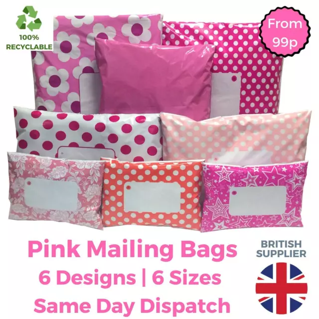 PINK Postage Mailing Bags Postal Coloured Poly Parcel Packaging Shipping Bags