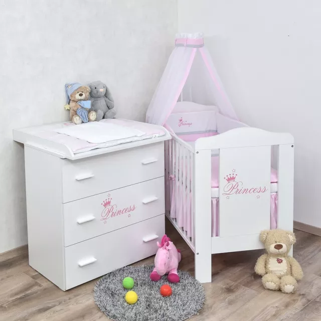 Babyzimmer Prinzessin Babybett Wickelkommode Bettwäsche Set Komplettzimmer