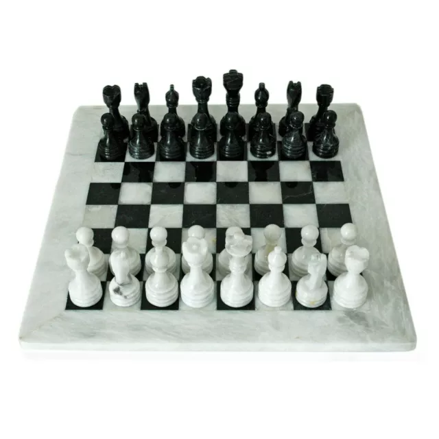 Scacchiera con Scacchi Marmo Bianco Nero Italian Marble Chessboard 30x30cm 3