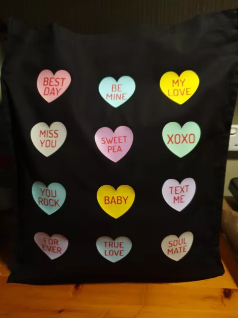 Retro, love hearts tote bag 100% Cotton, environmentally friendly. Re-usable.