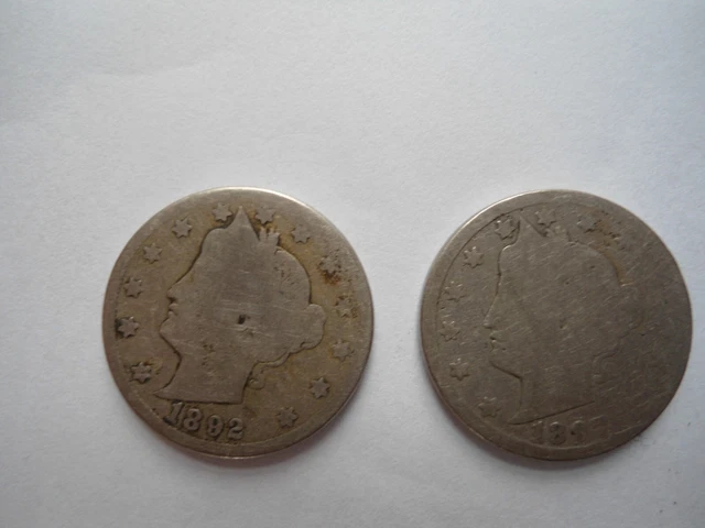 1892 and 1897 Liberty Head V Nickel, Lot Of Two