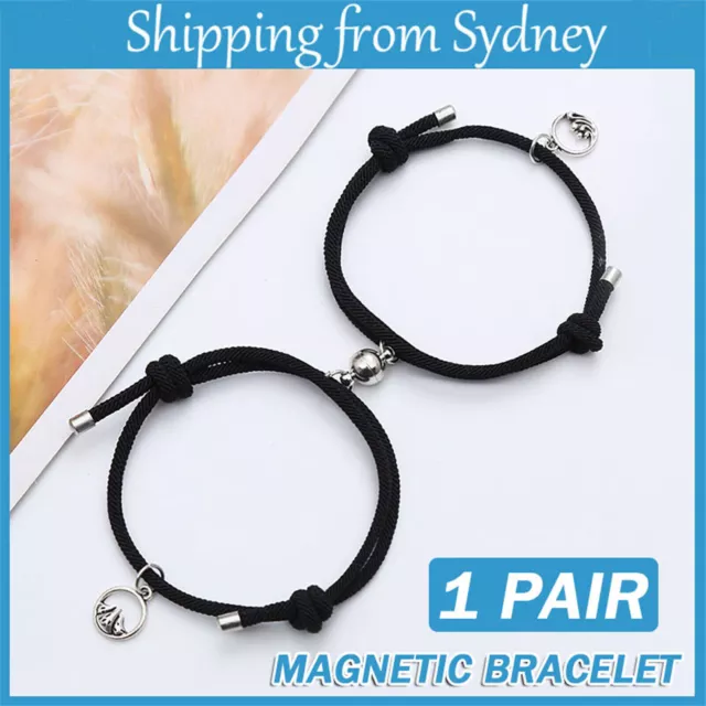 2PCS BFF Couple Love Friendship Magnetic Knot Adjustable Rope Braid Bracelet Set