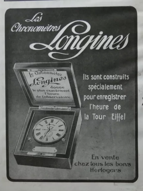 1923 Press Advertisement Longines Chronometers The Hour Of The Eiffel Tower